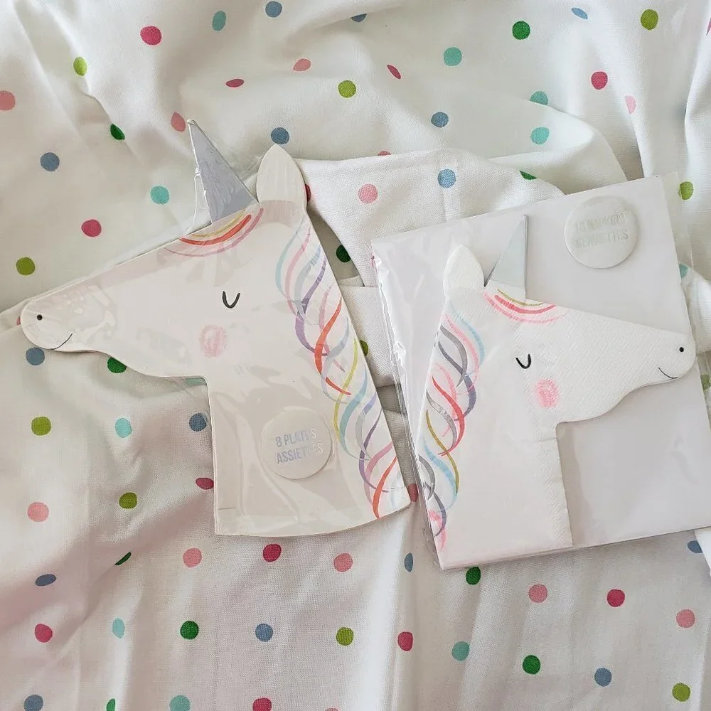 NWT - Meri Meri Unicorn Paper Plates (8) & Napkins (16)